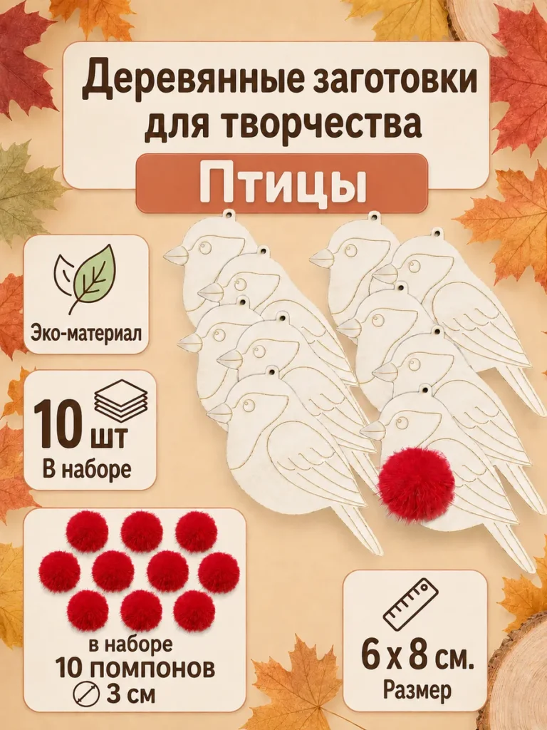 Заготовки для творчества снегири 10 шт