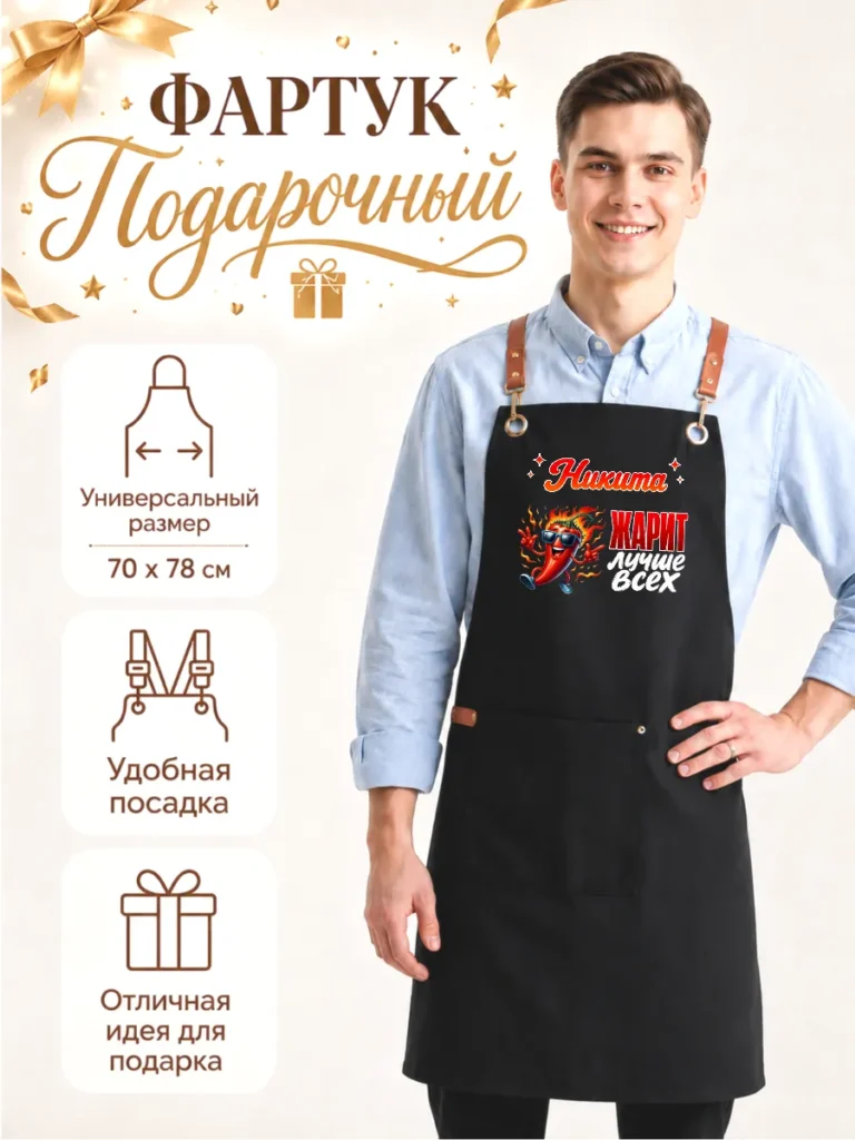 Фартук кухонный с надписью Никита жарит лучше всех