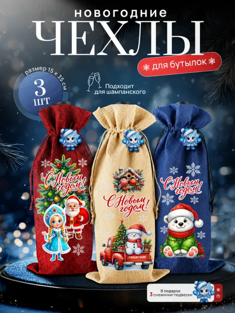 Подарочный чехол для бутылки, набор 3 шт