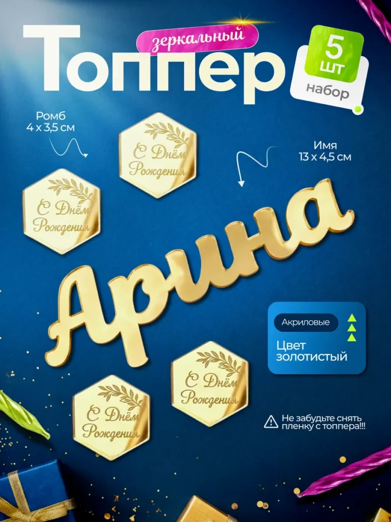 Топпер на торт Арина С днем Рождения