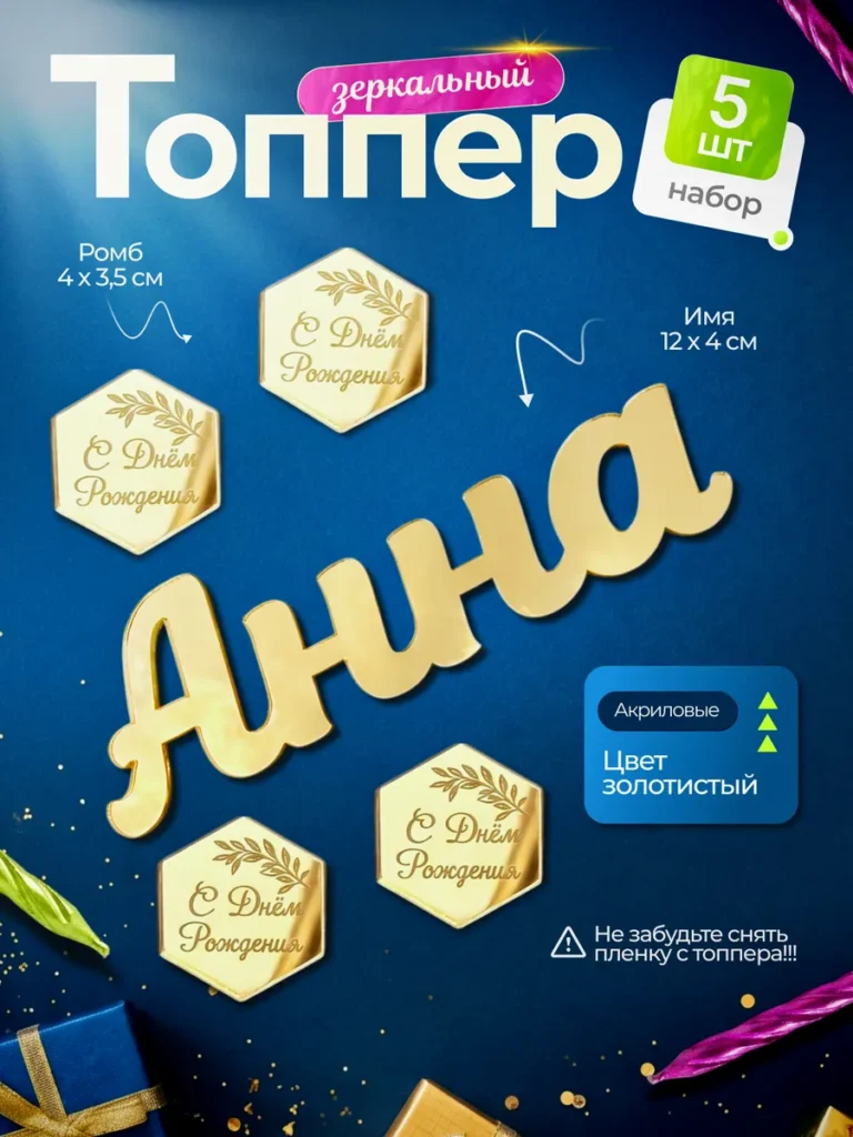 Топпер на торт Анна С днем Рождения
